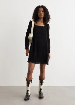 Ganni Pleated Georgette Mini Dress