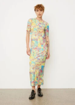 Ganni Printed Rib Jersey Maxi Dress