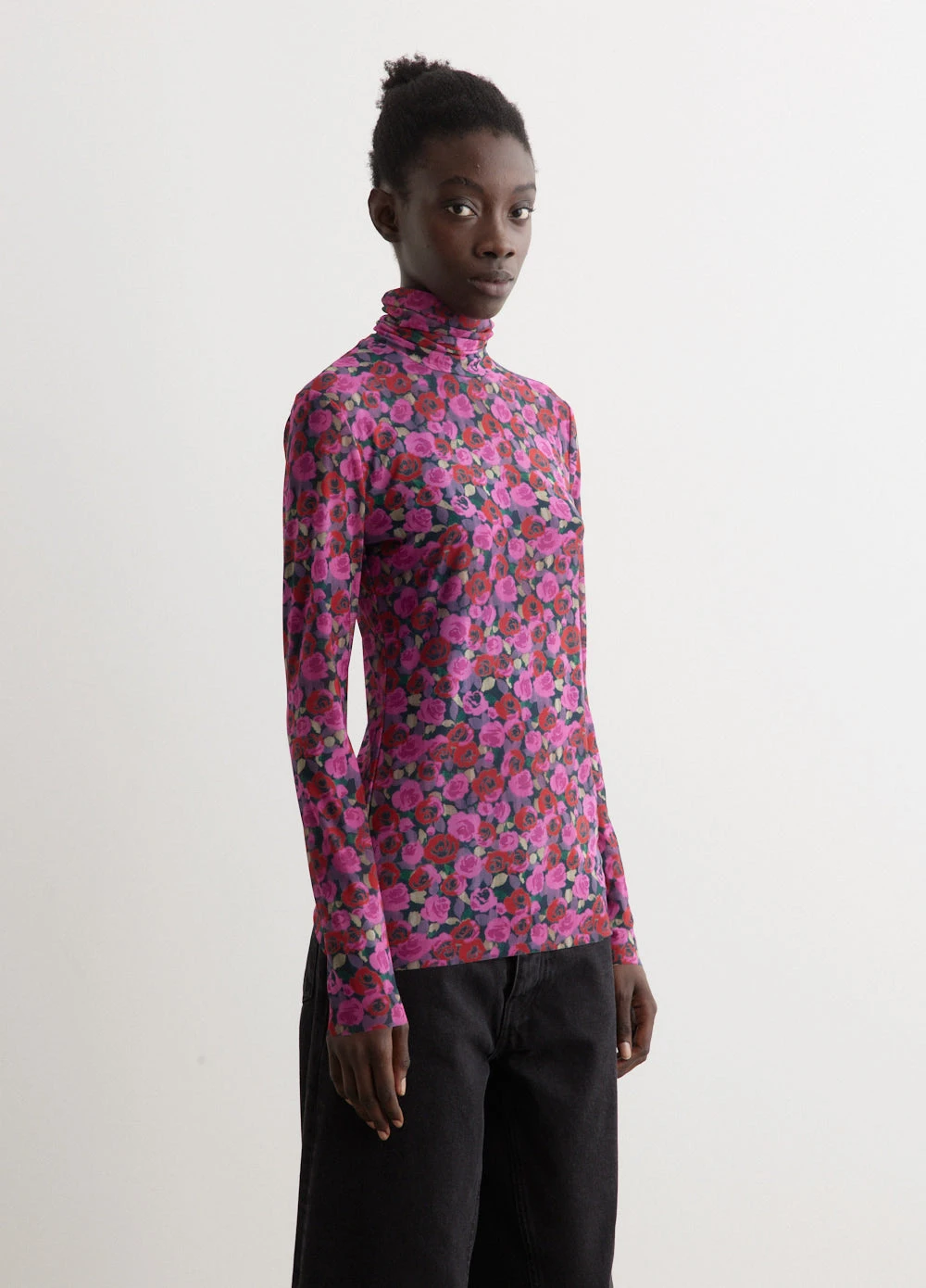 Ganni Printed Mesh Long Sleeve Rollneck 1 Ganni Printed Mesh Long Sleeve Rollneck