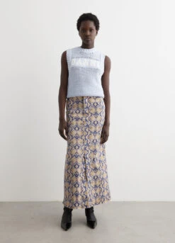 Ganni Print Denim Maxi Slit Skirt