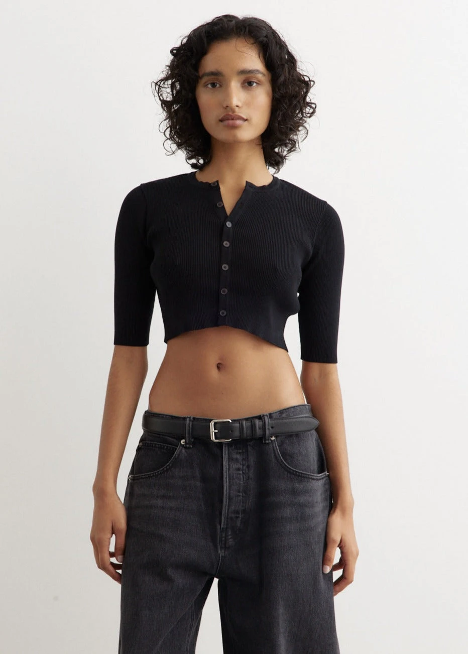 Giza High Gauge Rib Knit Short Cardigan 3 Giza High Gauge Rib Knit Short Cardigan - Image 3