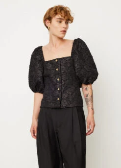 Ganni Stretch Jacquard Fitted Blouse