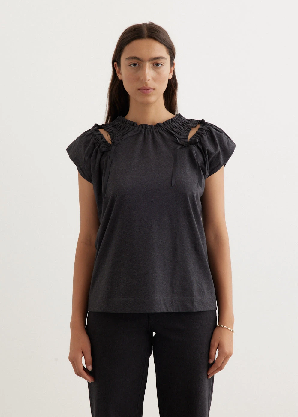 Simone Rocha Shoulder Bite Bow Cap Sleeve T-Shirt 1 Simone Rocha Shoulder Bite Bow Cap Sleeve T-Shirt