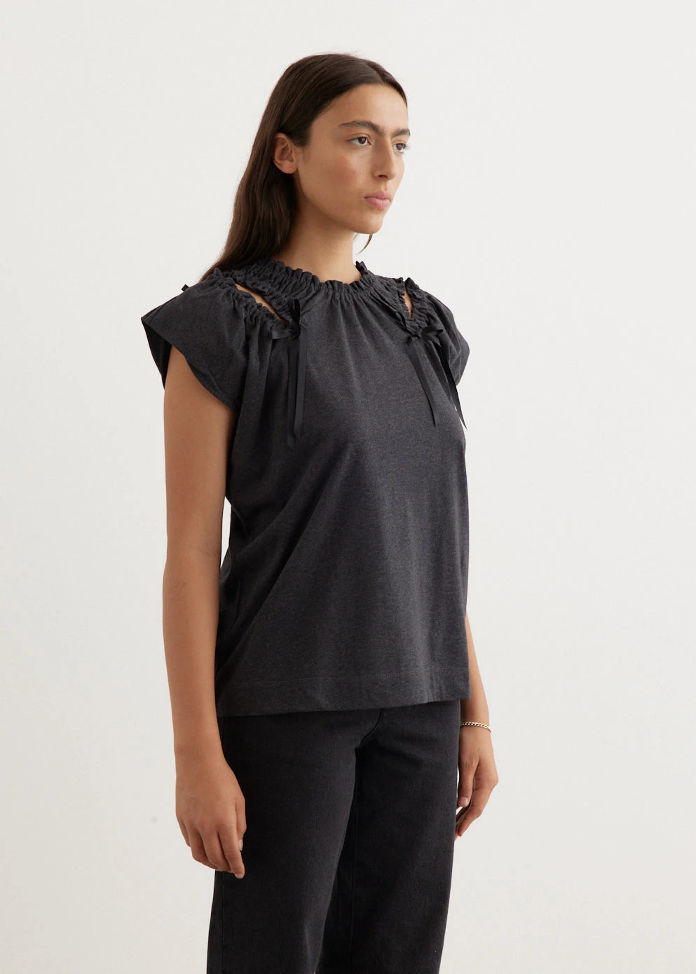 Simone Rocha Shoulder Bite Bow Cap Sleeve T-Shirt 3 Simone Rocha Shoulder Bite Bow Cap Sleeve T-Shirt - Image 3