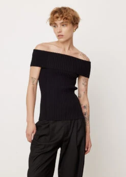 Ganni Melange Knit Off Shoulder Top
