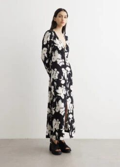 Ganni Printed Crepe V-Neck Dress -Style Haven Shop womens incu 193 d63c9972 41d9 48c7 841f 908ec225b753