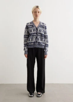 Ganni Logo Wool Mix Cardigan