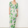 Ganni Printed Mesh Puff Sleeves Long Dress