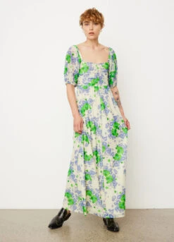 Ganni Printed Mesh Puff Sleeves Long Dress -Style Haven Shop womens incu 238 9d226596 d310 4583 bf84 4f165bc5987e