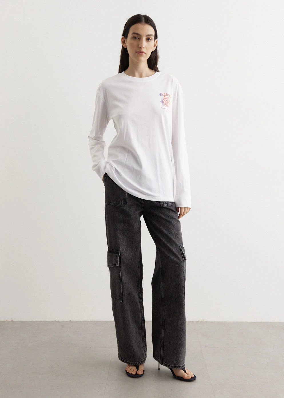 Ganni Light Cotton Jersey Long-Sleeve T-Shirt 2 Ganni Light Cotton Jersey Long-Sleeve T-Shirt - Image 2