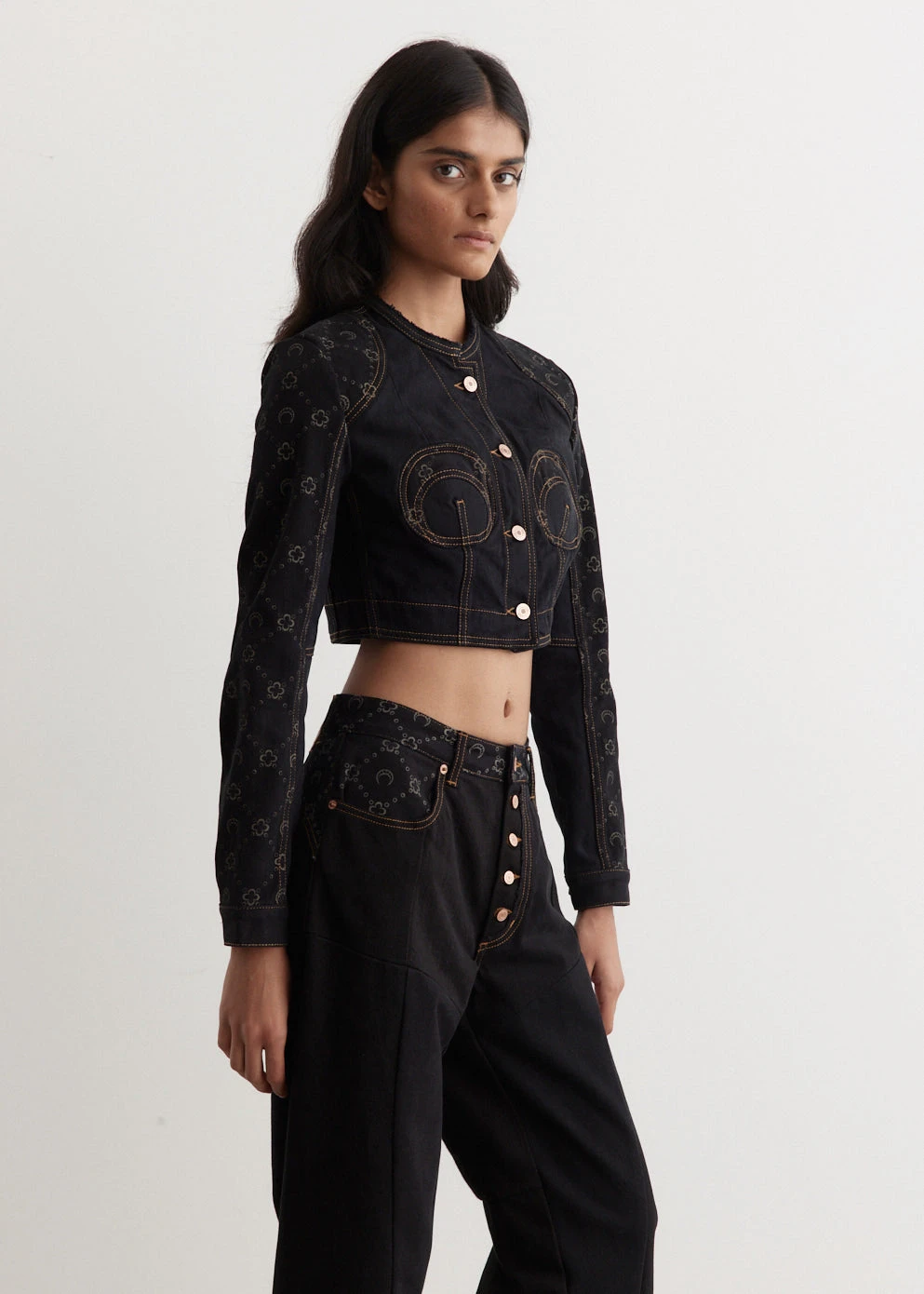 Marine Serre Regenerated Denim Cropped Jacket 4 Marine Serre Regenerated Denim Cropped Jacket - Image 4