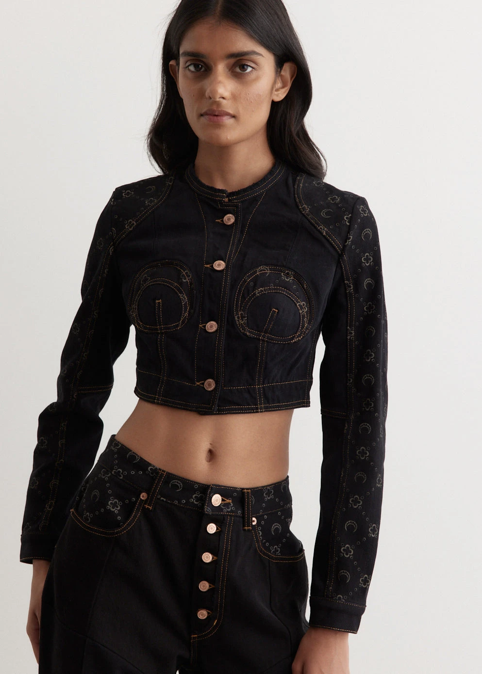 Marine Serre Regenerated Denim Cropped Jacket 1 Marine Serre Regenerated Denim Cropped Jacket