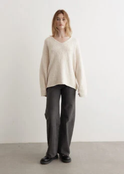 Boucle Knitted V-Neck Sweater
