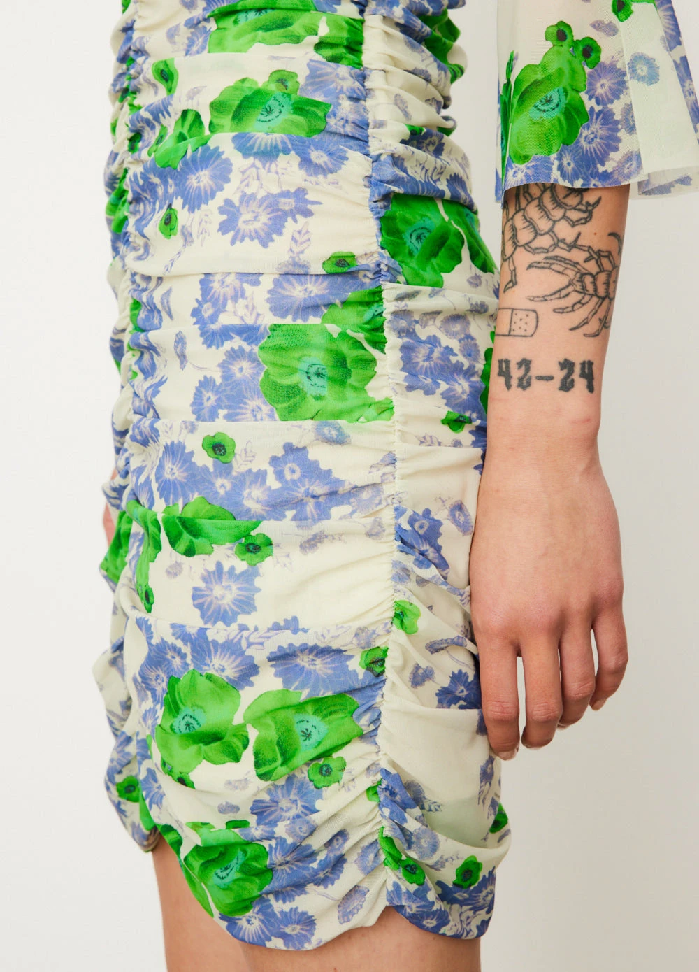 Ganni Printed Mesh Ruched Mini Dress 2 Ganni Printed Mesh Ruched Mini Dress - Image 2