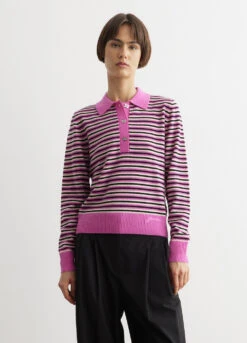 Ganni Cashmere Mix Long Sleeve Polo