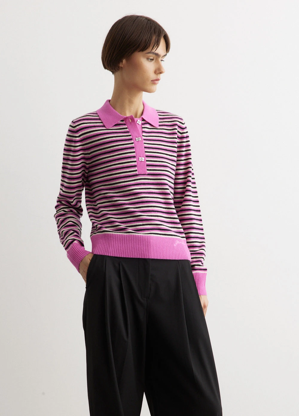 Ganni Cashmere Mix Long Sleeve Polo 3 Ganni Cashmere Mix Long Sleeve Polo - Image 3