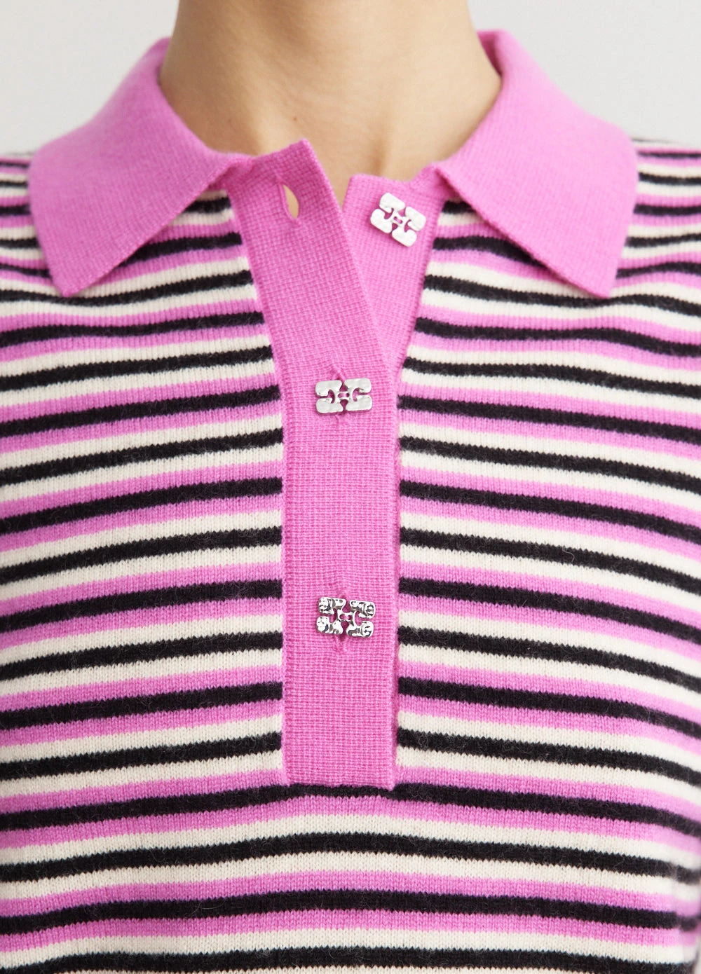 Ganni Cashmere Mix Long Sleeve Polo 2 Ganni Cashmere Mix Long Sleeve Polo - Image 2