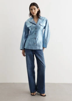 Ganni Foil Denim Fitted Blazer