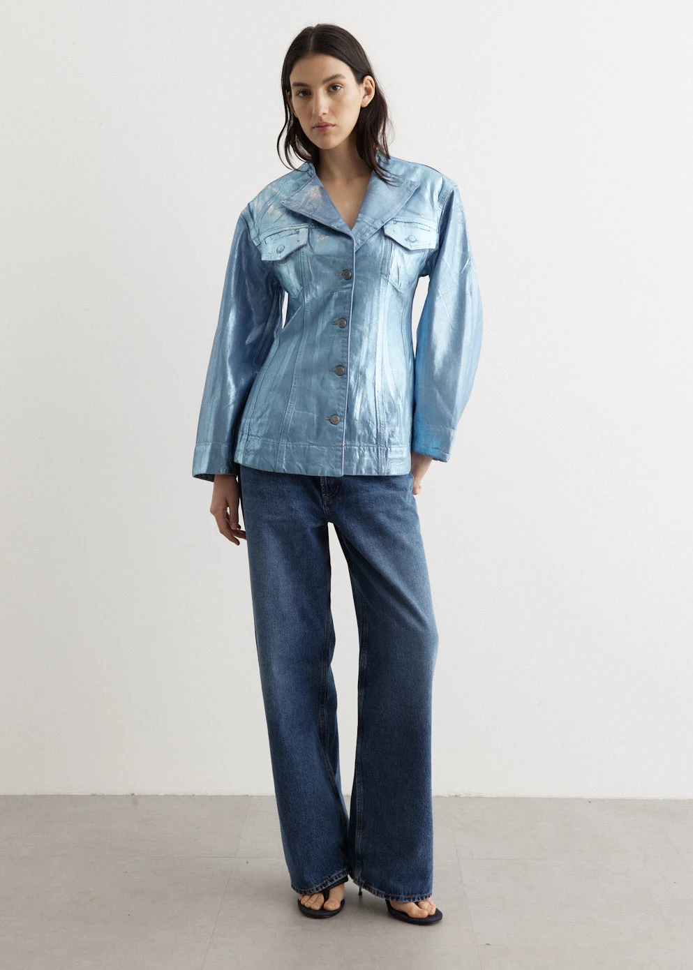 Ganni Foil Denim Fitted Blazer 1 Ganni Foil Denim Fitted Blazer