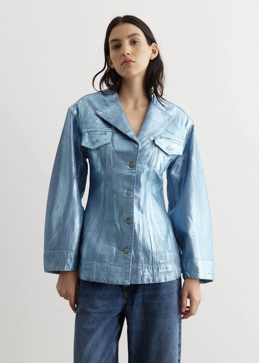 Ganni Foil Denim Fitted Blazer 3 Ganni Foil Denim Fitted Blazer - Image 3