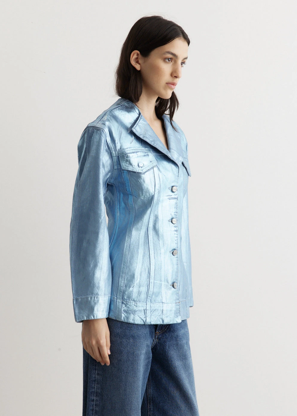 Ganni Foil Denim Fitted Blazer 4 Ganni Foil Denim Fitted Blazer - Image 4