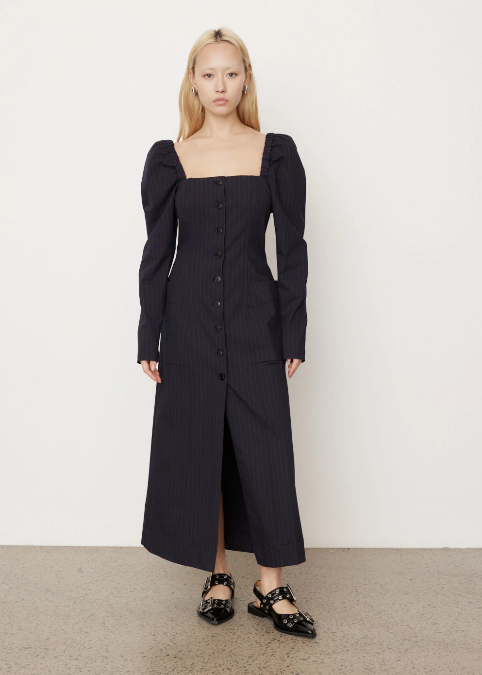 Ganni Stretch Stripe Fitted Midi Dress 1 Ganni Stretch Stripe Fitted Midi Dress