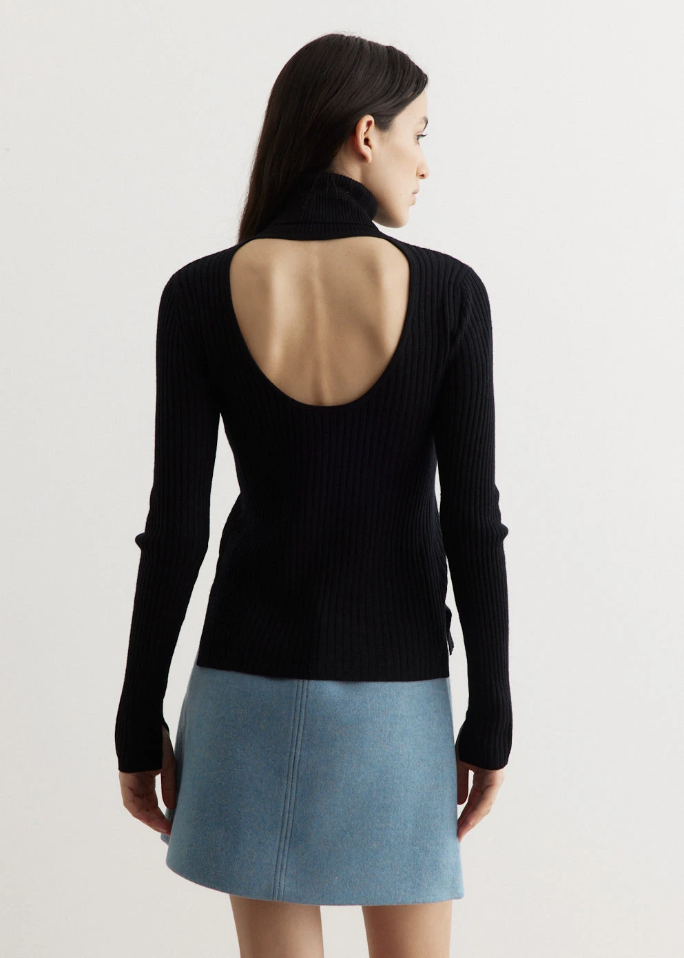 Ganni Sprayed Rib Open Back High Neck Sweater 1 Ganni Sprayed Rib Open Back High Neck Sweater