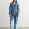 Ganni Cutline Denim Fitted Blazer