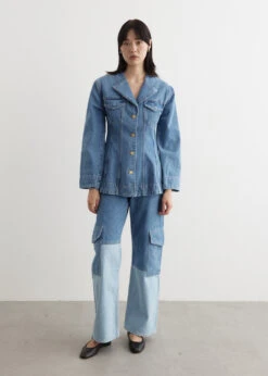 Ganni Cutline Denim Fitted Blazer