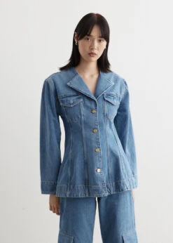 Ganni Cutline Denim Fitted Blazer -Style Haven Shop womens incu 524 75a08d0b cb16 4deb ac73 95bc995ba234