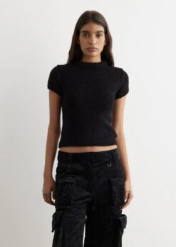 Fluffy Cap Sleeve Knit Top