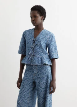 Ganni Jacquard Denim Flounce Tie Blouse 8 Ganni Jacquard Denim Flounce Tie Blouse -Style Haven Shop womens incu 571 497183b8 aebd 42cd b188 dd207d393ba4