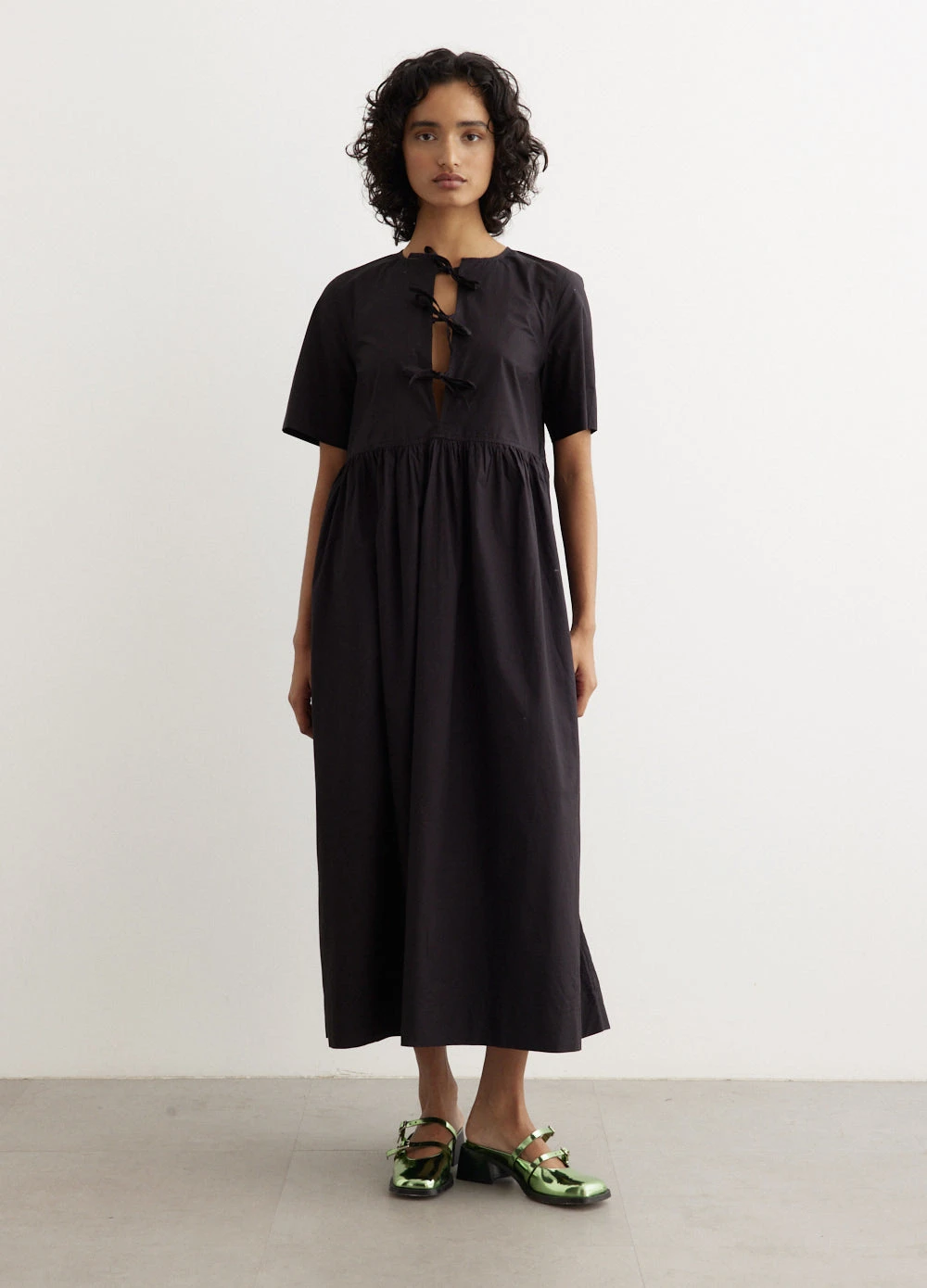 Ganni Cotton Poplin Tie String Long Dress 1 Ganni Cotton Poplin Tie String Long Dress