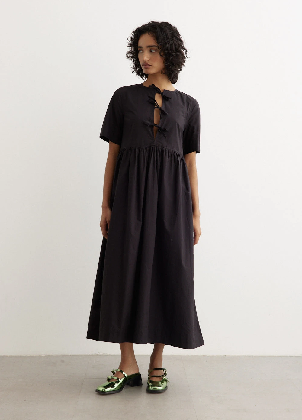 Ganni Cotton Poplin Tie String Long Dress 3 Ganni Cotton Poplin Tie String Long Dress - Image 3