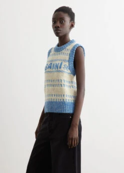 Ganni Graphic Lambswool Cropped O-Neck Vest -Style Haven Shop womens incu 633 ef916009 08c6 403a ad08 415ce595643b