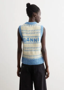 Ganni Graphic Lambswool Cropped O-Neck Vest -Style Haven Shop womens incu 639 92fb30e9 b69a 456b 9286 6b858da2ba24