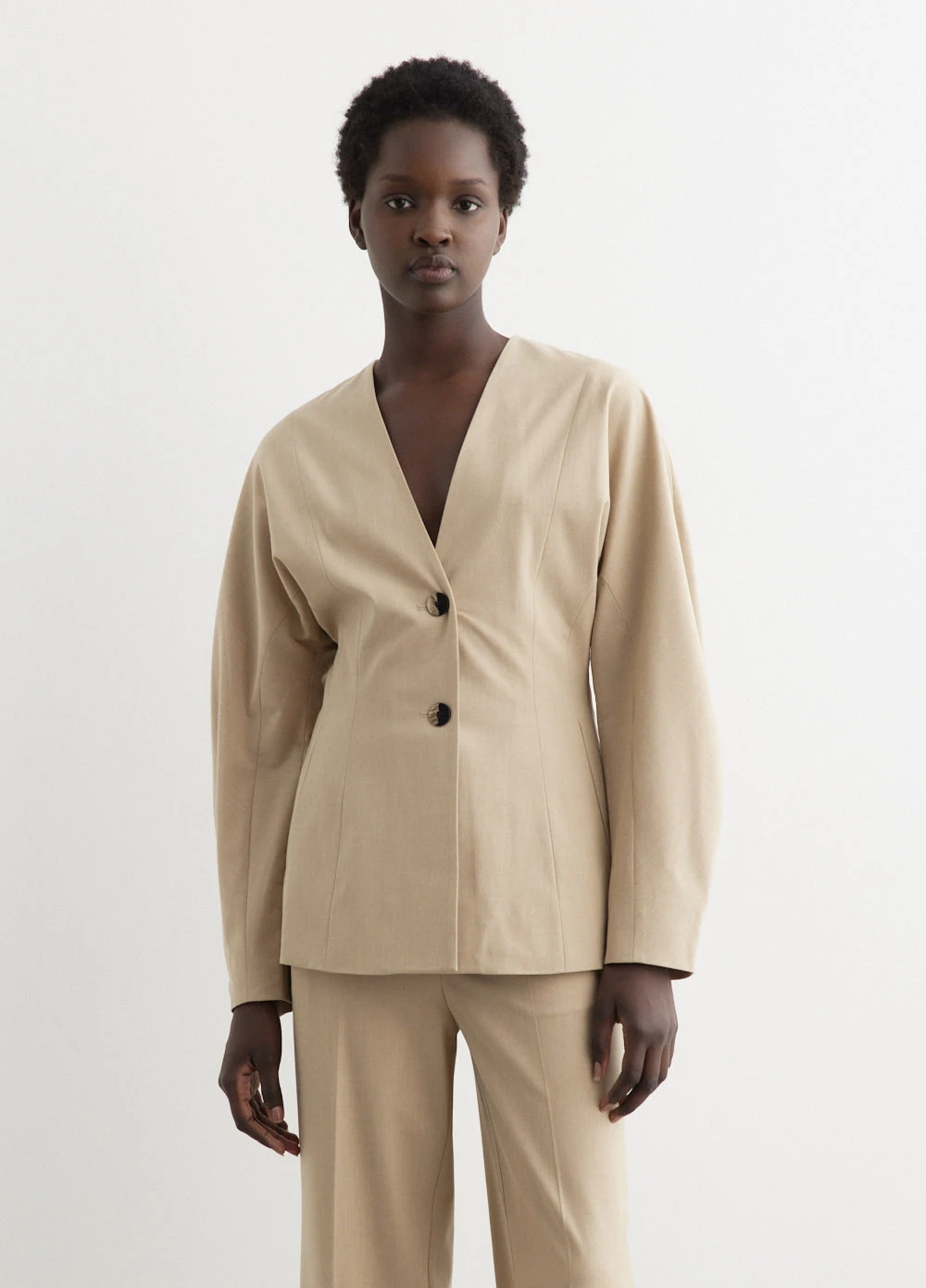 Ganni Drapey Melange Fitted Shape Sleeve Blazer 3 Ganni Drapey Melange Fitted Shape Sleeve Blazer - Image 3