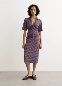 Ganni Stretch Seersucker Fitted Dress