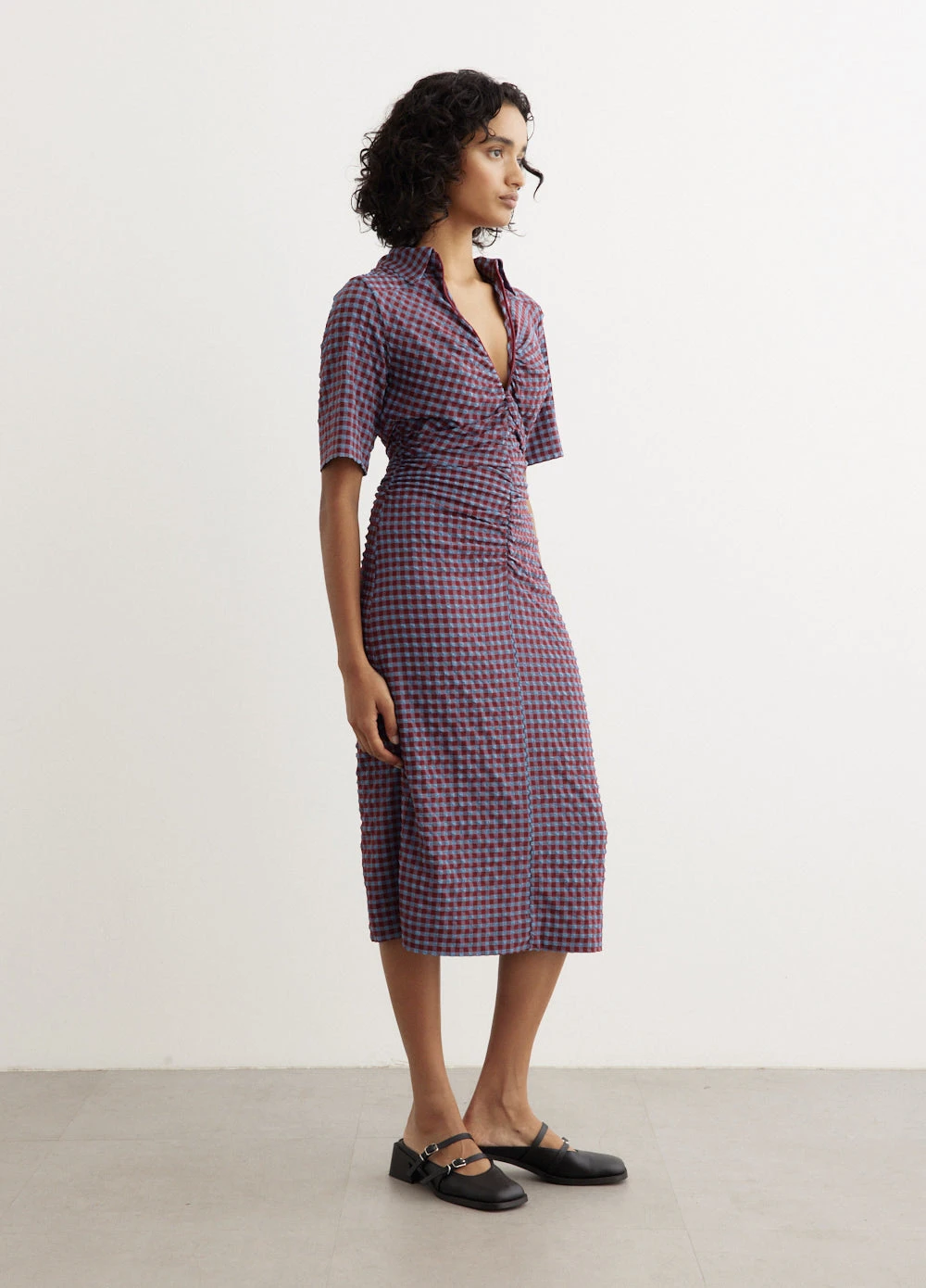 Ganni Stretch Seersucker Fitted Dress 3 Ganni Stretch Seersucker Fitted Dress - Image 3