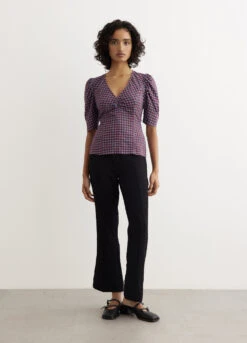 Ganni Stretch Seersucker V-Neck Blouse