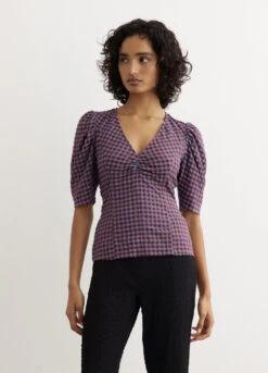 Ganni Stretch Seersucker V-Neck Blouse -Style Haven Shop womens incu 681 c5077173 e7ff 43c9 b54c 29a16e0abb79