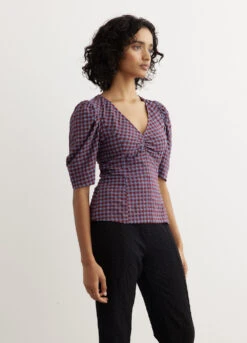 Ganni Stretch Seersucker V-Neck Blouse -Style Haven Shop womens incu 683 4da3301f 1708 4f04 a59b 42fe3073ad82