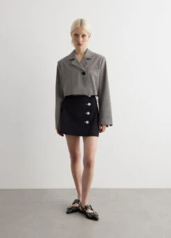 Ganni Herringbone Suiting Short Blazer