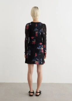 Ganni Printed Mesh Gathered Mini Dress -Style Haven Shop womens incu 717 a71bc6b7 bf76 4628 8fcb 390725a9e128