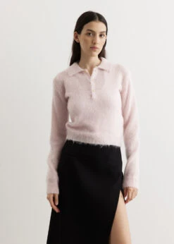 Brushed Super Kid Mohair Knit Short Polo