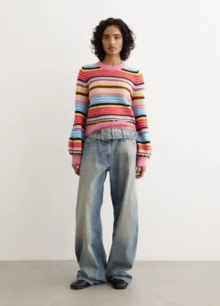 Ganni Soft Wool Stripe O-Neck Sweater