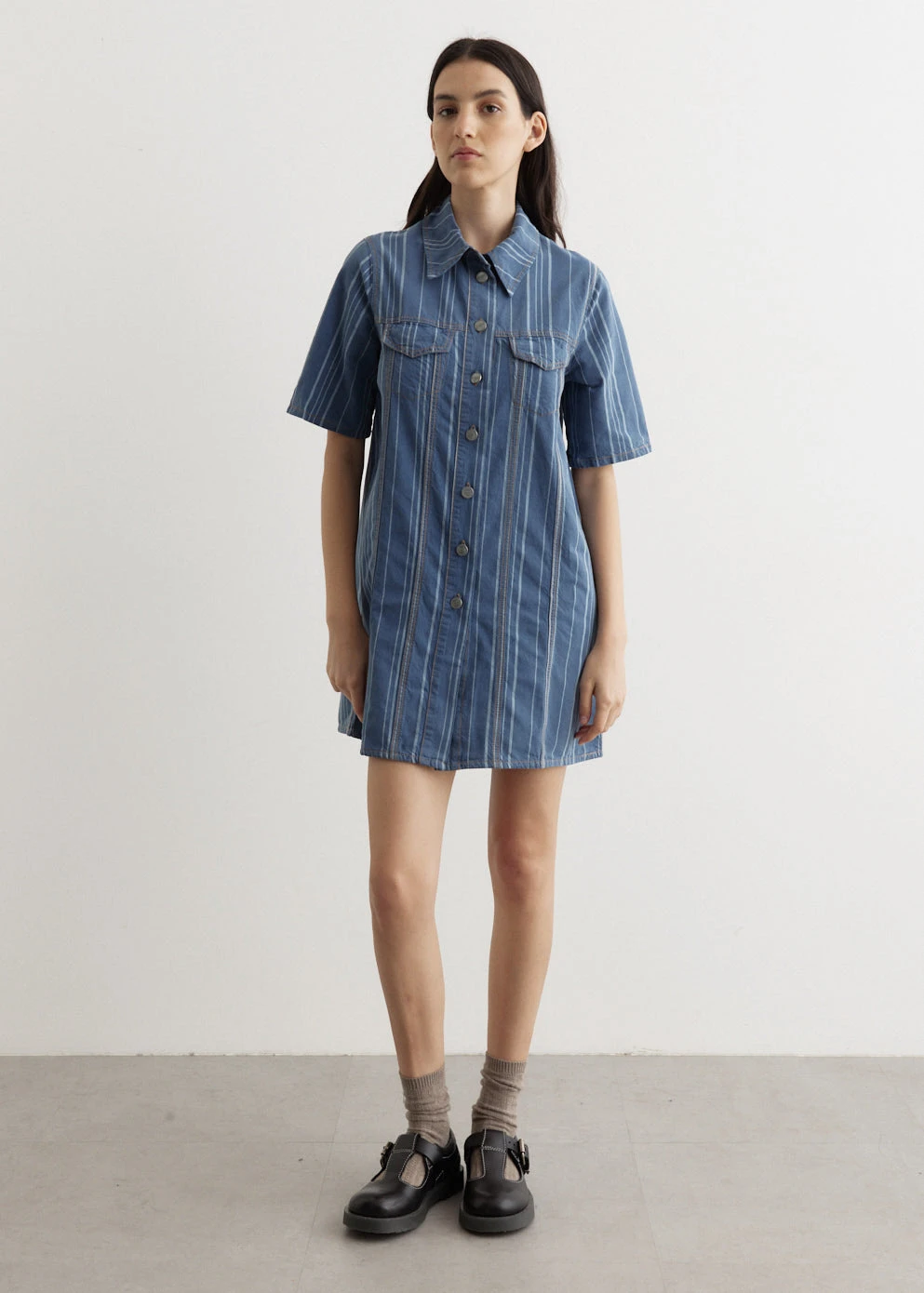 Ganni Light Stripe Denim Mini Dress 1 Ganni Light Stripe Denim Mini Dress