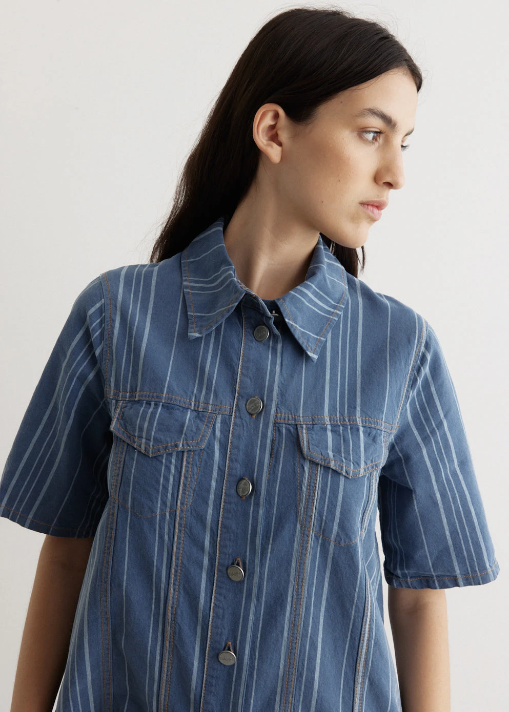 Ganni Light Stripe Denim Mini Dress 2 Ganni Light Stripe Denim Mini Dress - Image 2