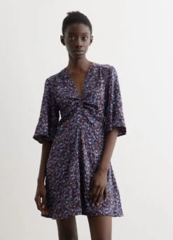 Ganni Crinkled Satin V-Neck Mini Dress