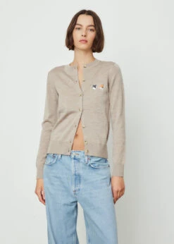 Double Fox Head Patch R-Neck Cardigan